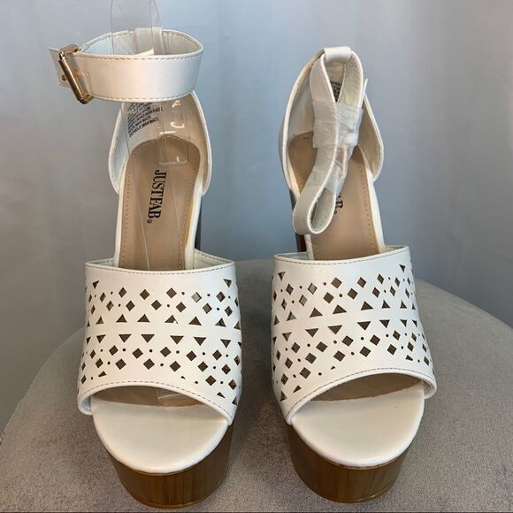JUSTFAB Higher Now White Laser Cutout platform sandals Sz 7 NWOB - Picture 7 of 12